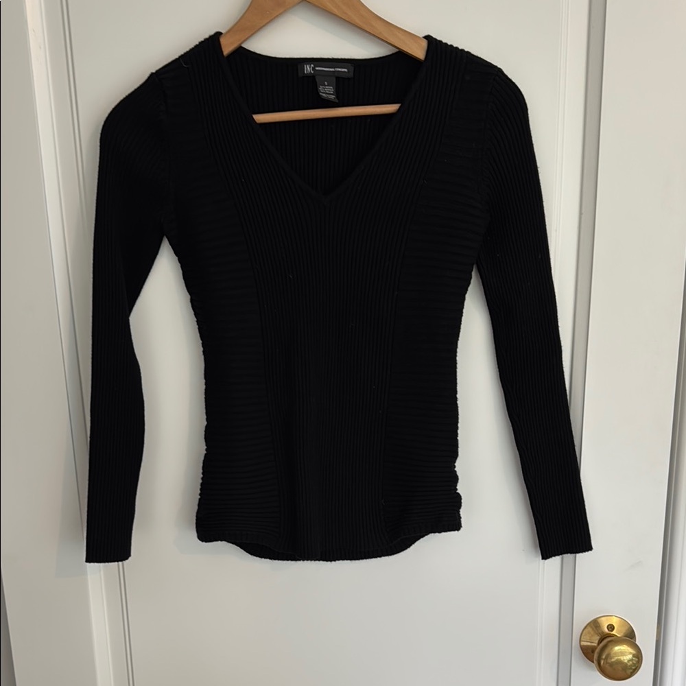 INC International Concepts Black v neck Knit Top